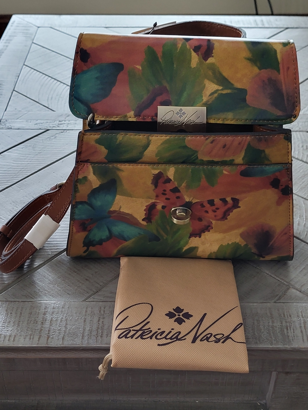 Patricia Nash Multicolor Butterfly Print Crossbody Bag